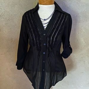 Black sheer lace top WHBM